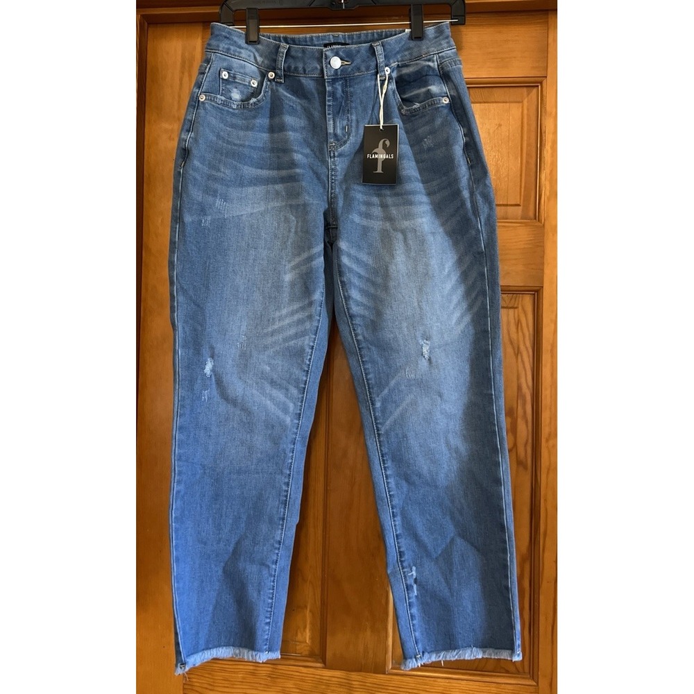 Flamingals Women's Straight Leg Jeans Sz  Medium Raw Hem Distressed